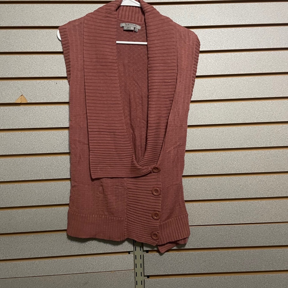 TeX by Max Azria Women's Pink Knit Sleeveless Shawl Collar Vest Sweater‎ M